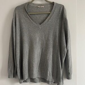 ZARA Oversized Grey V-Neck Wool Blend Knit Sweater Relaxed Fit